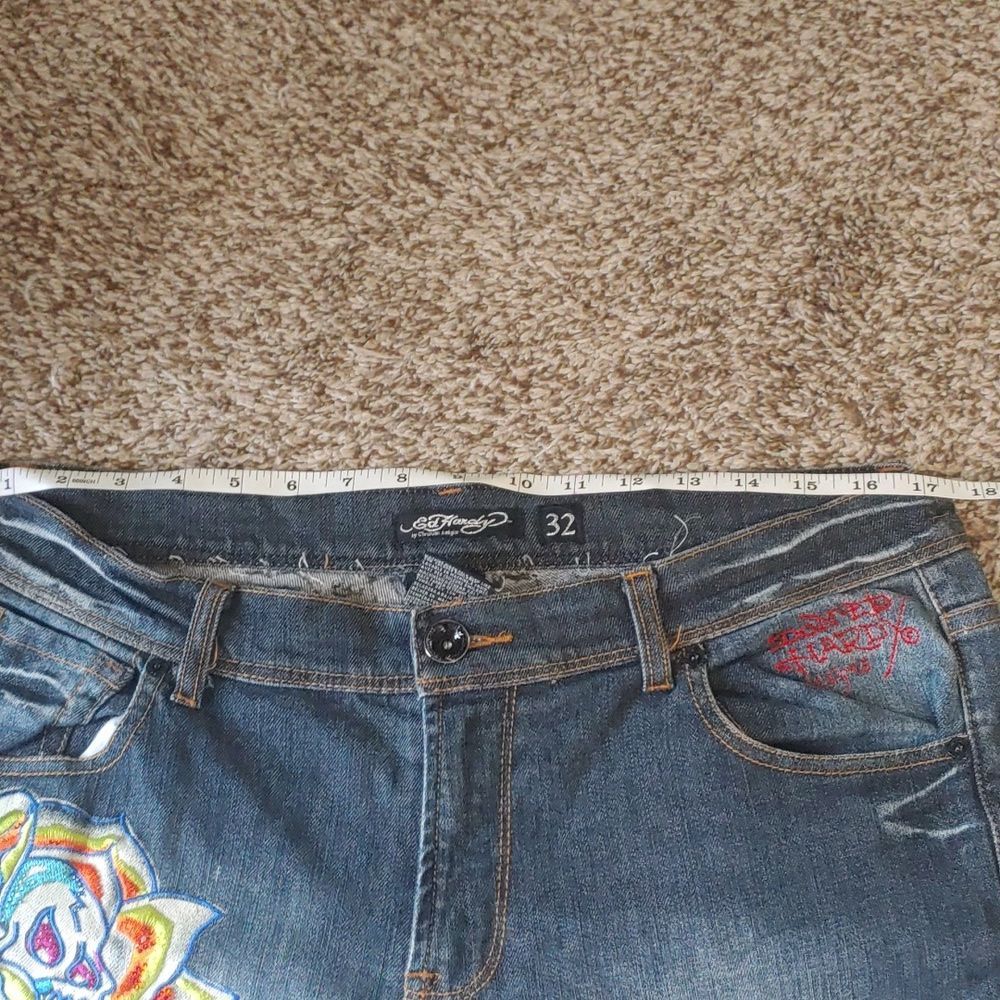 Y2K Ed Hardy Jeans Streetwear Embroidered Jeans Men's Size 32 - Picture 5 of 7